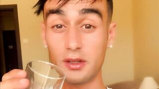 Twink with thick cock and bouncing balls cums in a cup and drinks own cum - 15 image