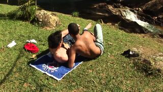 Brunette gays nailed their ass outdoors - 1 image