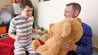 Twink Stepson And Stepdad Family Threesome With Stuffed Bear - 1 image