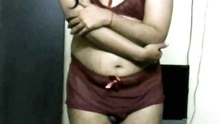 Krithi Sexy Strip Tease in Red Lingerie, Belly Shakes, Curvy Hips, Big Round Ass #IndianCrossDresser #BellyBeauty - 10 image