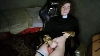 POV: Curly cute gay priest dominates you and then masturbates you and offers to eat your cum afterwards - 1 image