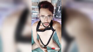 Jerking My Big Uncut Latino Cock On My Cock Ring Harness Until I Shoot A Big Load And Eat My Cum - 12 image