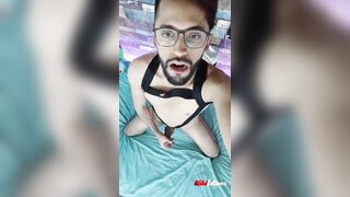 Jerking My Big Uncut Latino Cock On My Cock Ring Harness Until I Shoot A Big Load And Eat My Cum - 13 image