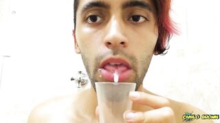 Filling a cup with spit and Jerking off with it until I cum - Camilo Brown - 2 image