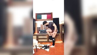 college guy jerks off before going to training - 5 image