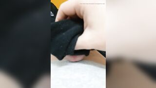 A young guy jerks off his big and fat dick with a sock - 8 image