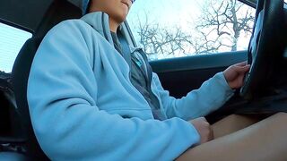 Stroking my cock and sticky cumshot while driving in the city - 4 image