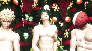 Hero's Christmas Threesome with Santa - Bakugo x Midoriya x Todoroki 3D Animation Parody - 15 image