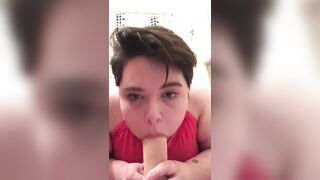cute young femboy throats his dildo - 2 image